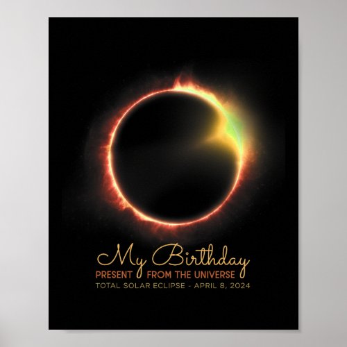 Birthday Solar Eclipse 2024 April 8 Total Eclipse  Poster