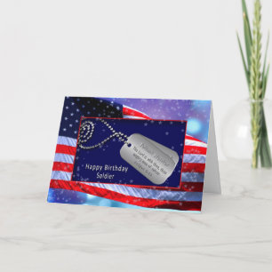 BIRTHDAY/SOLDIER- US FLAG - DOG TAGS - BIBLE VERSE CARD