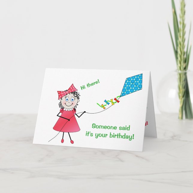 BIRTHDAY - Someone Told Me! Girl Flying Kite Card (Front)