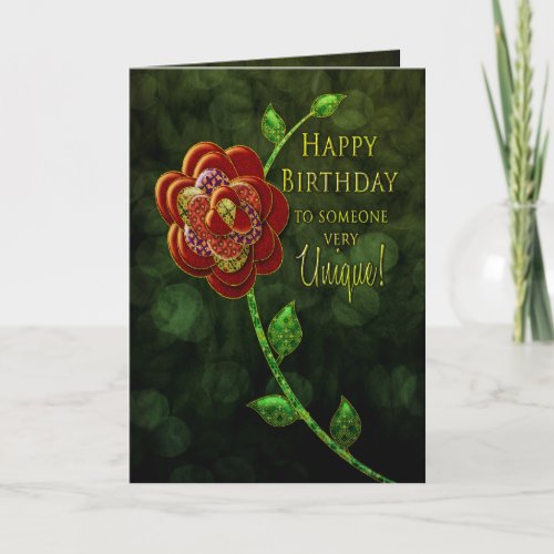 Birthday _ Someone Very Unique _ Patchwork Rose Card