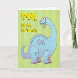 Birthday Son Blue Dinosaur Card<br><div class="desc">Big blue dinosaur eating a leaf,  with a birthday greeting to son on a green background.</div>