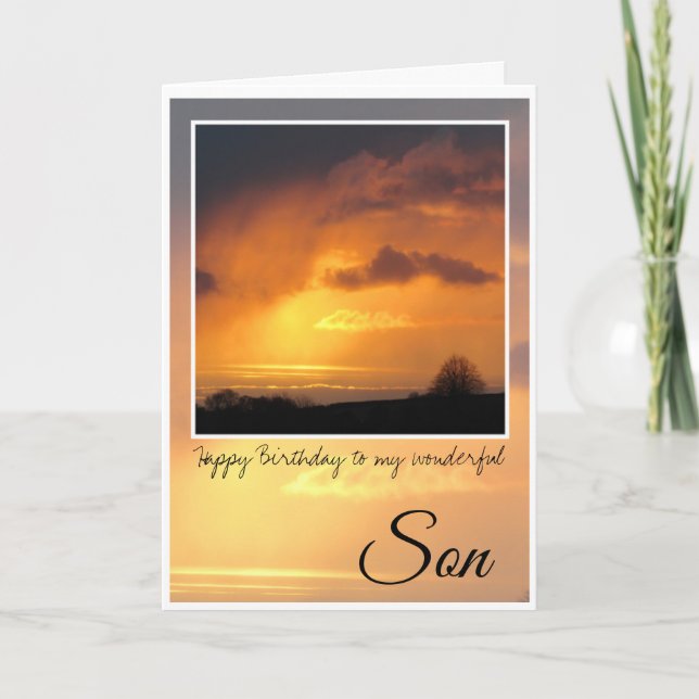 Birthday Son, Bright Sun Behind Storm Clouds Card (Front)