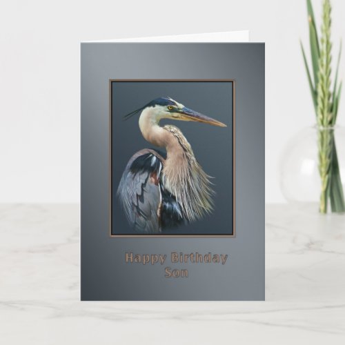 Birthday Son Great Blue Heron Bird Card