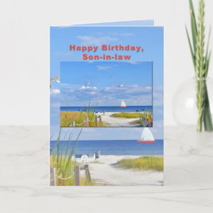 Birthday, Son-in-law, Beach and Ocean View Card