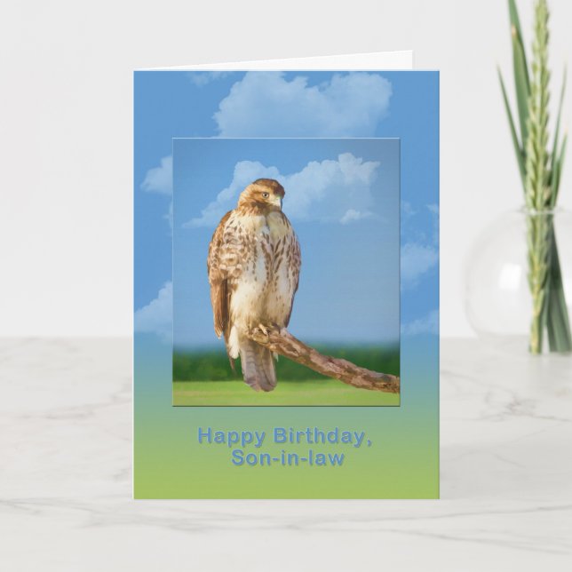 Birthday, Son-in-law, Rough Legged Hawk Bird Card (Front)