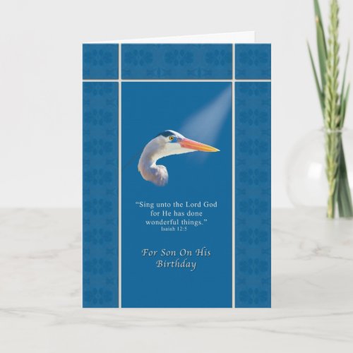Birthday Son Religious Great Blue Heron Bird Card