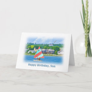 Birthday, Son, Sailboat on Lake, Nautical Card