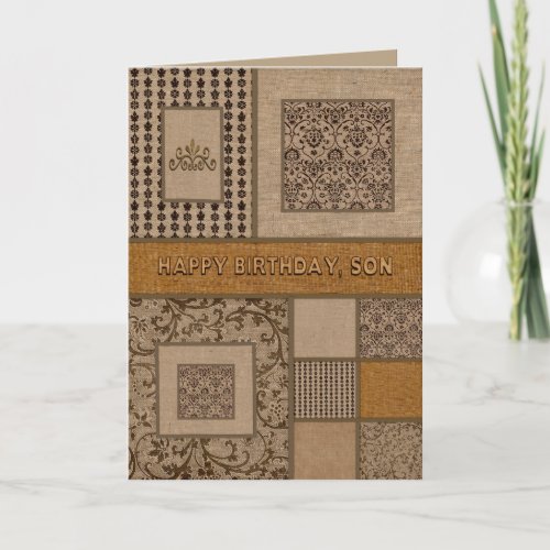 Birthday Son Shades of Brown in Unique Patterns Card