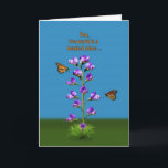 Birthday, Son, Sweet Peas and Butterflies Card<br><div class="desc">A fantasy image highlighted by purple sweet pea flowers with little faces watching two hovering monarch butterflies makes a colorful and whimsical birthday card.  Customize by changing the inside verse to anything you want.</div>