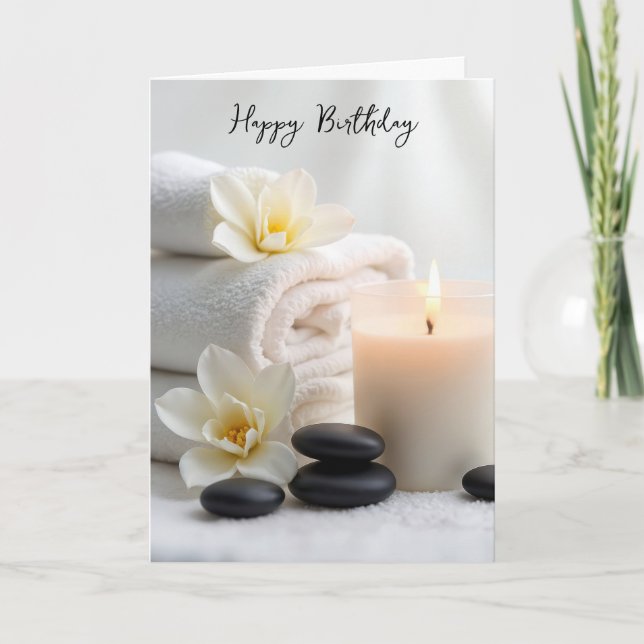 Birthday Spa Towels With Magnolia Blossoms Card (Front)