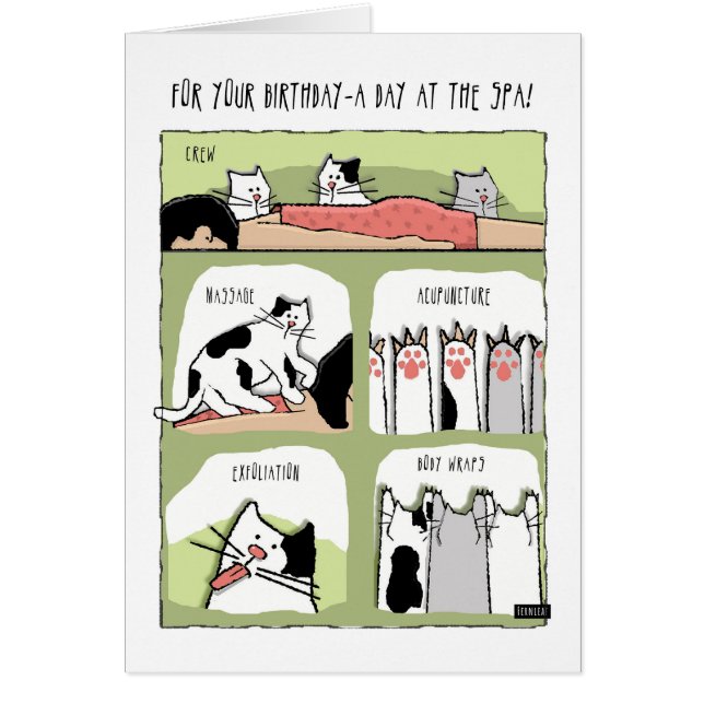 Birthday Spa Treatments with Cats Cards (Front)