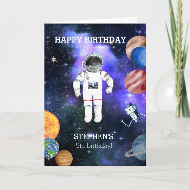 Birthday Space Astronaut Galaxy Planet  Card (Front)