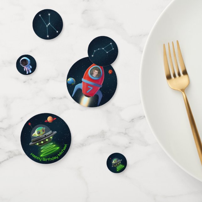 Birthday Space Rocket Photo | UFO Astronaut Alien Confetti (Group)