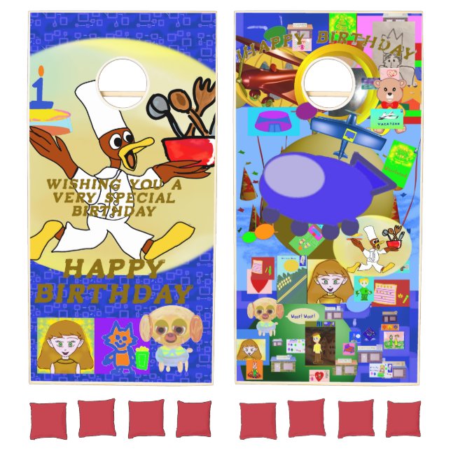 Birthday Spaceship Chef Ducky Kazoo and Friends Cornhole Set (Set)