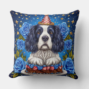 🐶 Birthday Spaniel Joy Festive Party Celebration Throw Pillow