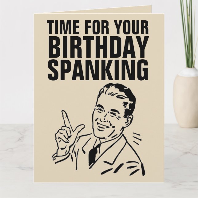 BIRTHDAY SPANKING Greeting Cards, Retro Card (Front)