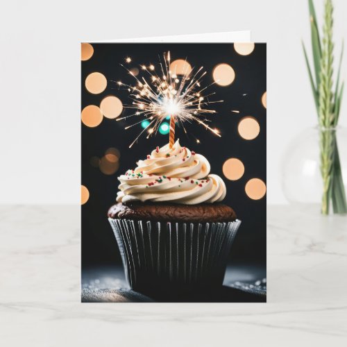 Birthday Sparkler Candle In a Chocolate Cupcake Card