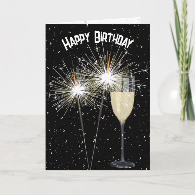 Birthday Sparkler With Wine  Card (Front)