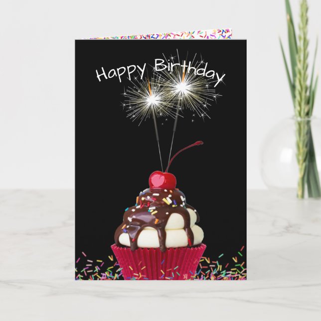 Birthday Sparklers On Cupcake Card (Front)