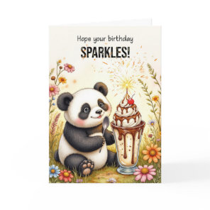 Birthday Sparkles Panda with Ice Cream Sundae Card