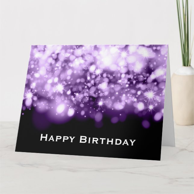 Birthday Sparkling Lights Purple Thank You Card (Front)