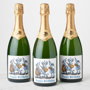Birthday Sparkling Wine Label Mouse Music Band