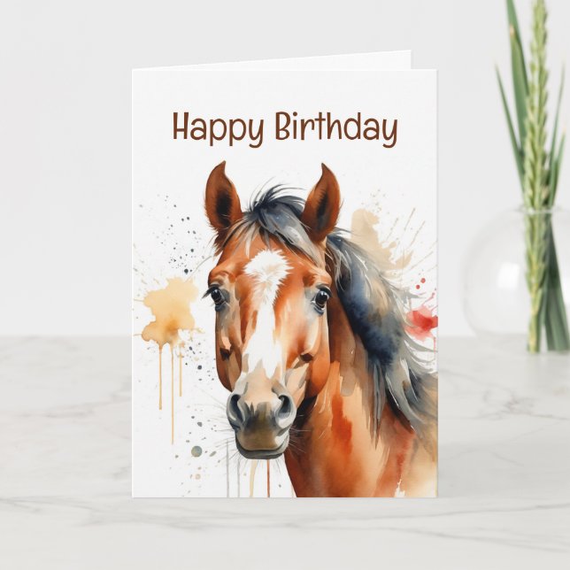 Birthday Special Horse Watercolor Art Card (Front)
