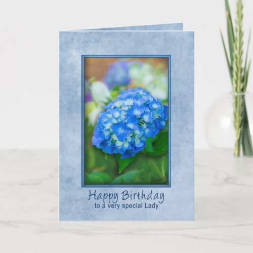 Birthday Special Lady  Blue Hydrangea in 3D Card