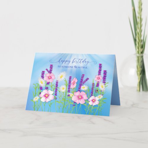 Birthday Special Lady Delicate Flower Garden Blue Card