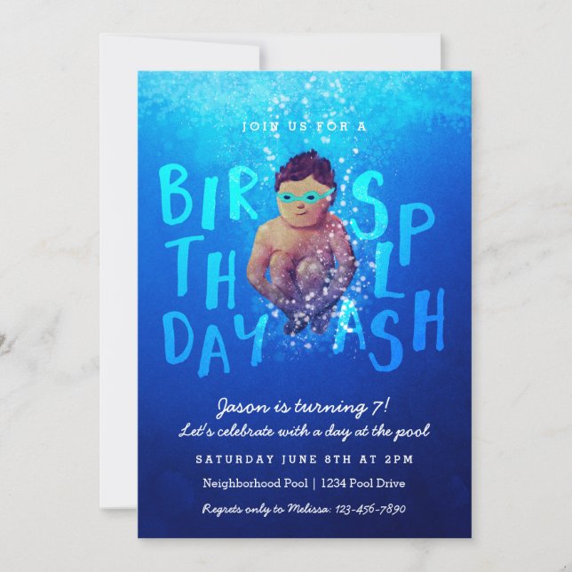 'Birthday Splash' Pool Party Invitations (Front)