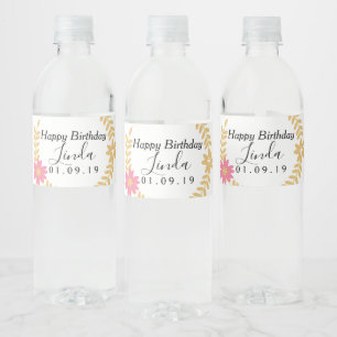 Birthday Spring Wreath Floral Water Bottle Label