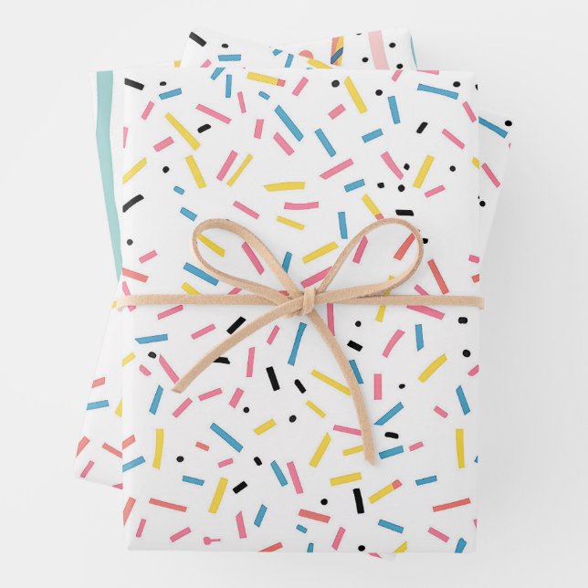 Birthday Sprinkles Candy Pattern Wrapping Paper Sheets (In situ)
