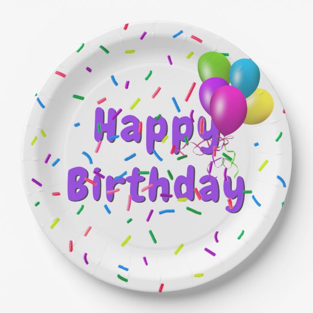 Birthday Sprinkles With Balloons Paper Plates (Front)