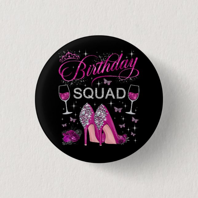 Birthday Squad Butterflies Button (Front)