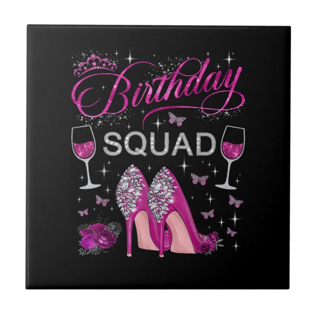 Birthday Squad Butterflies Ceramic Tile (Front)