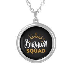 Birthday Squad Party Matching Family Group Funny B Silver Plated Necklace