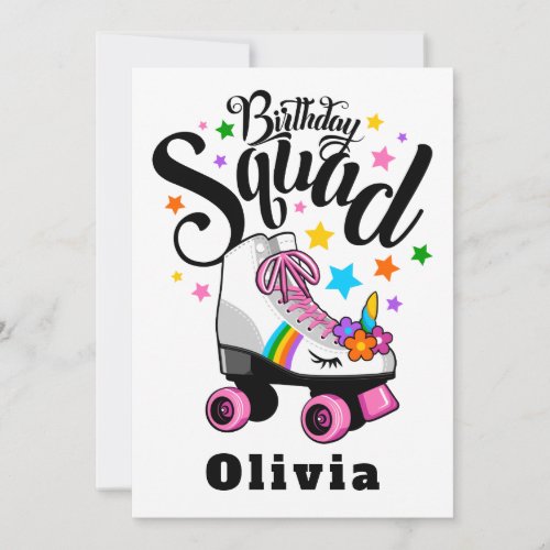 Birthday squad unicorn roller skate  invitation