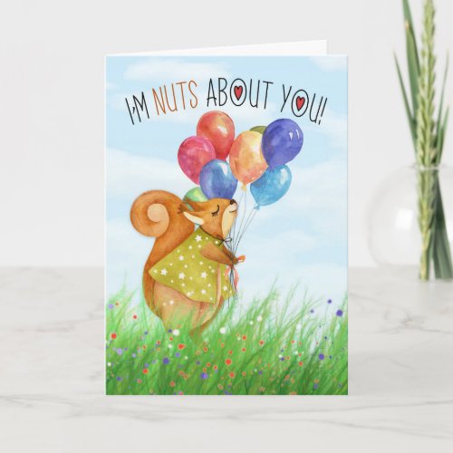 Birthday Squirrel and Balloons for Valentines Day Card