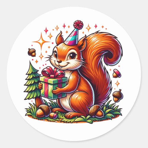 Birthday Squirrel Cute Cartoon Classic Round Sticker