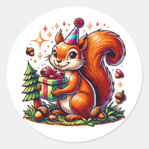 Birthday Squirrel Cute Cartoon Classic Round Sticker
