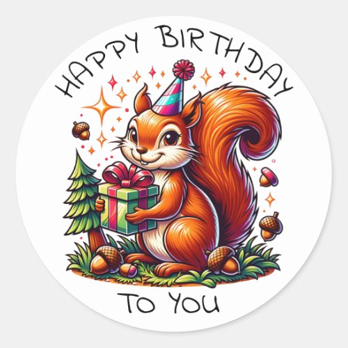 Birthday Squirrel Cute Cartoon Classic Round Sticker