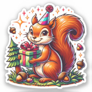 Birthday Squirrel Cute Cartoon Sticker