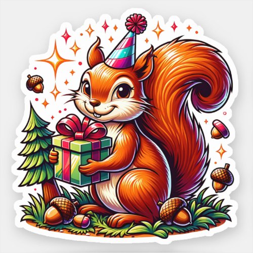 Birthday Squirrel Cute Cartoon Sticker