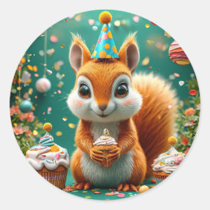 Birthday Squirrel Cute Woodland Animal Party Classic Round Sticker