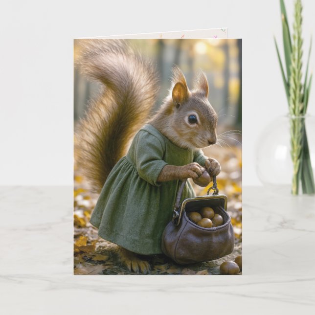Birthday Squirrel Gathering Nuts In Her Purse Card (Front)