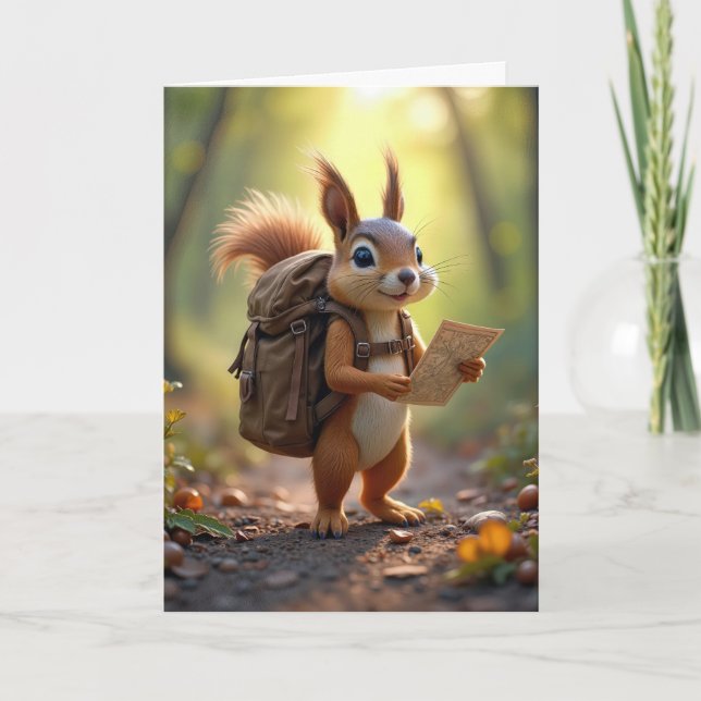 Birthday Squirrel Hiking In a Forest Card (Front)