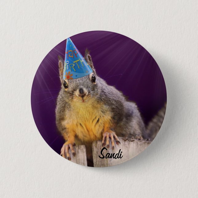 Birthday Squirrel Photo Button (Front)
