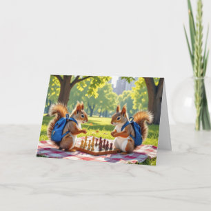 Birthday Squirrels Playing Chess In a City Park Card