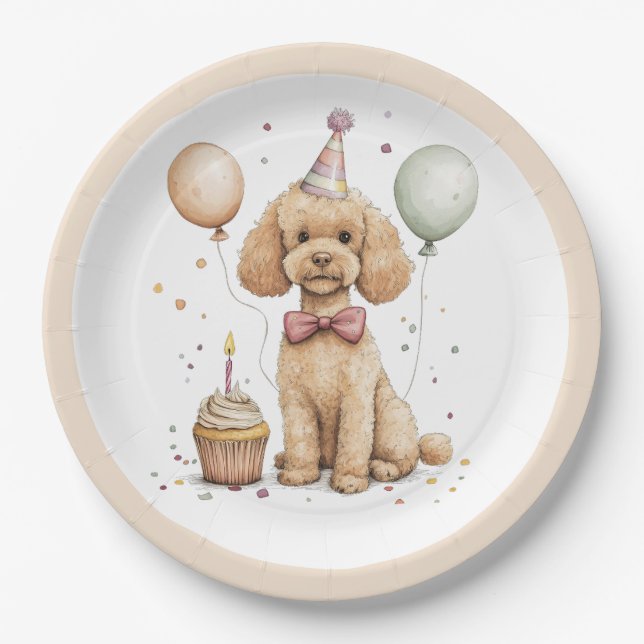 Birthday Standard Poodle Dog Paper Plates (Front)