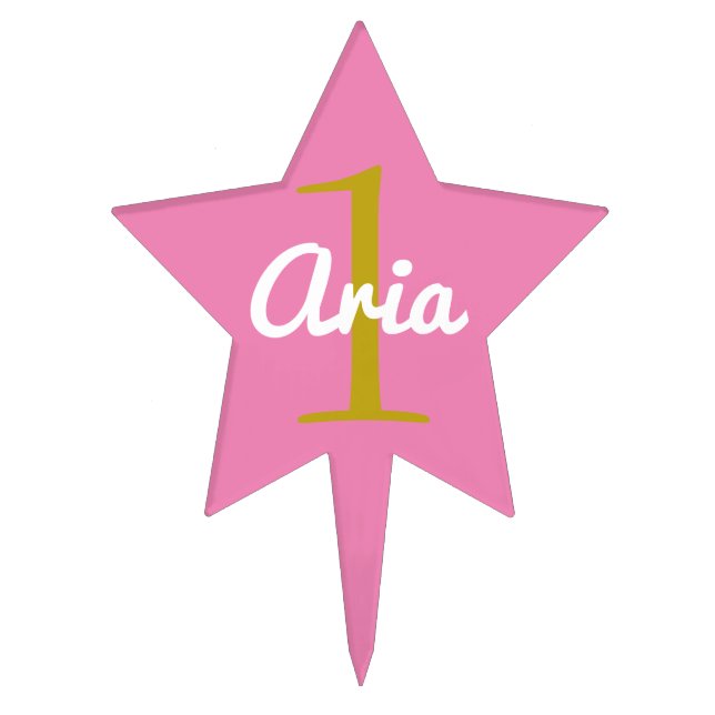 Birthday Star Cake Cupcake Pick Pink White Gold (Front)